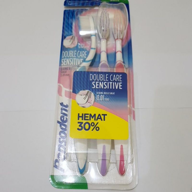 Pepsodent Toothbrush Sikat Gigi Double Care Sensitive Soft isi 3 (sikat Gigi Bulu Halus)