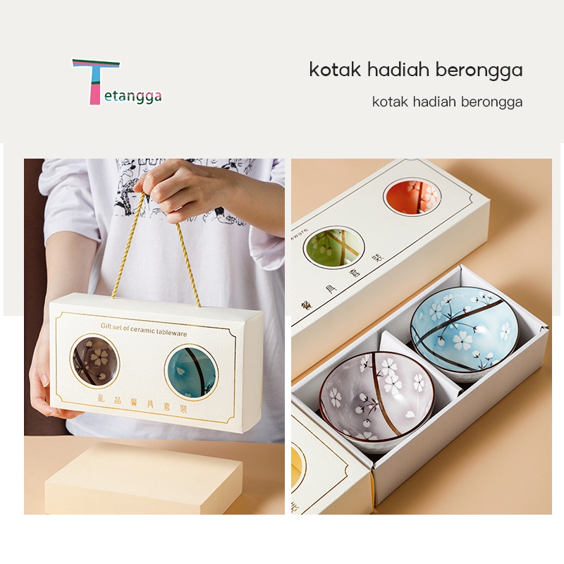 Souvenir mangkok set premium peralatan makan porselen biru dan putih mangkuk keramik kotak hadiah Kado Bingkisan Japanese Bowl Set