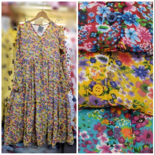 Long tunik remaja wanita motif bunga import