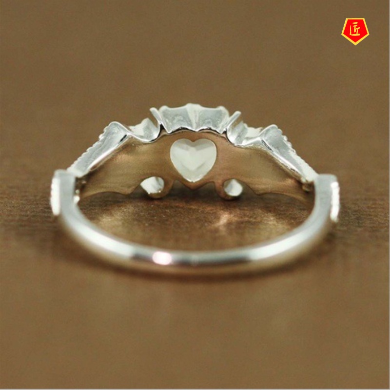 [Ready Stock]Female Fashion Flower Opal Heart-Shaped Ring