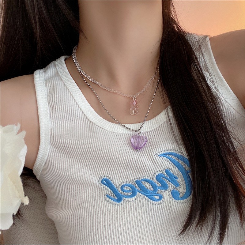 Two-piece Necklace Accessories Bear Love Pendant Chain Leisure