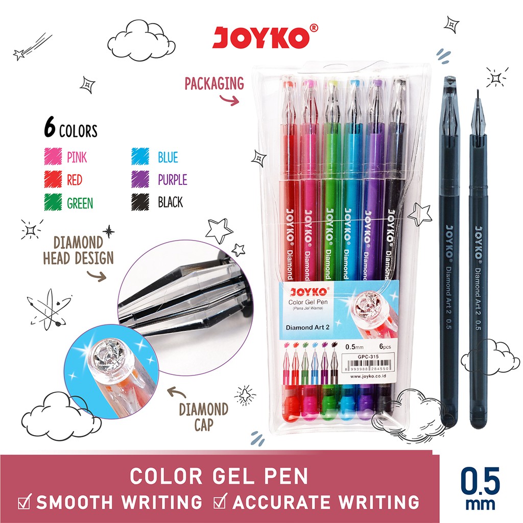 

Color Gel Pen Pena Jel Warna Joyko GPC-315 Diamond Art2 6 Warna 0.5 mm