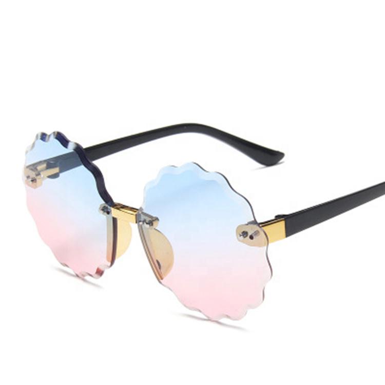 Fashion Rimless Sunglasses for Kids Trendy Gradient Shades Cute Metal Flower Shaped