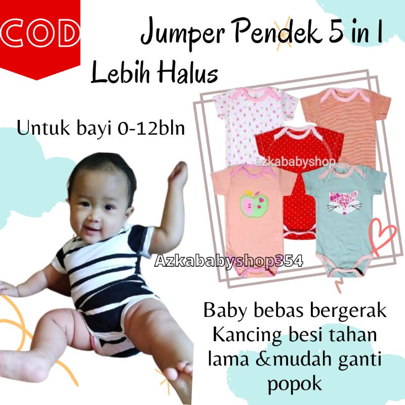 Jumper bayi 5in1 baju bayi kodok jumsuit baby laki laki perempuan 3M 6M 9M 12M lengan pendek