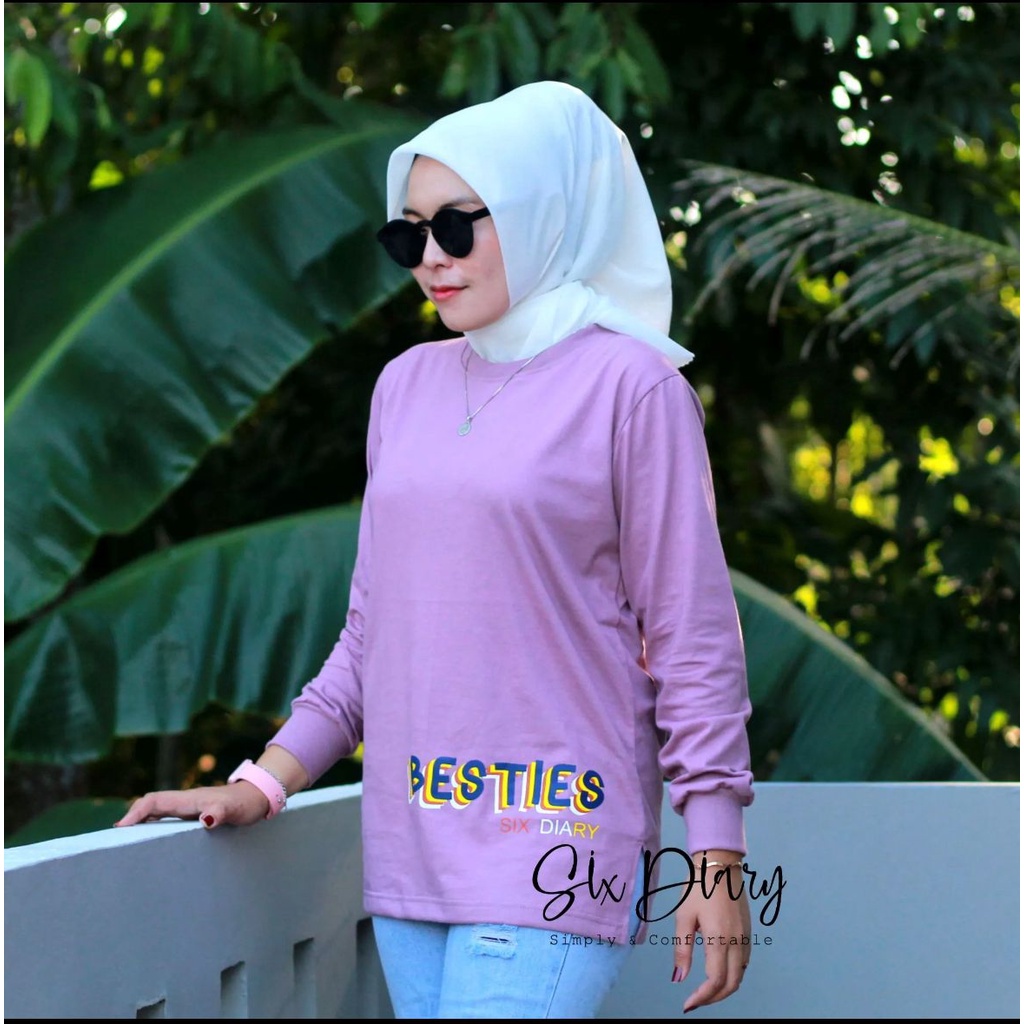 Kaos Wanita Atasan Wanita Kaos Lengan Panjang Wanita Six Diary WARNA PINK ANGGUR DAN UNGU LILAC Motif BESTIES // SIX DIARY/ATASAN WANITA/PAKAIAN WANITA TERBARU 2022