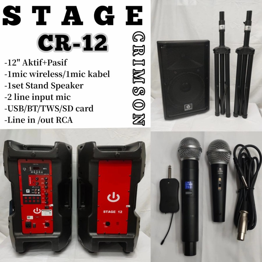 Speaker Aktif pasif 12in crimson stage cr-12/cr 12 full ram  bluetooth