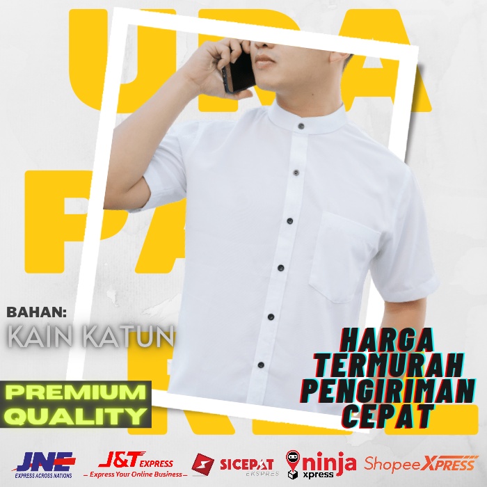 Baju Kemeja Pendek Fashion Pria Polos Keren Changi Putih A72