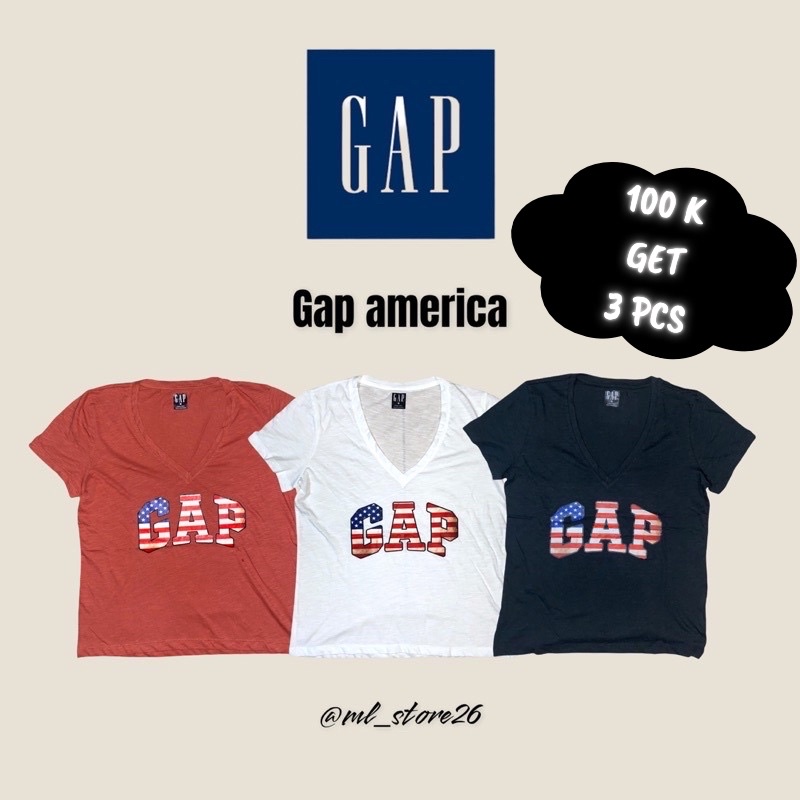 Kaos wanita gap vneck ( MOTIF GAP AMERICA)