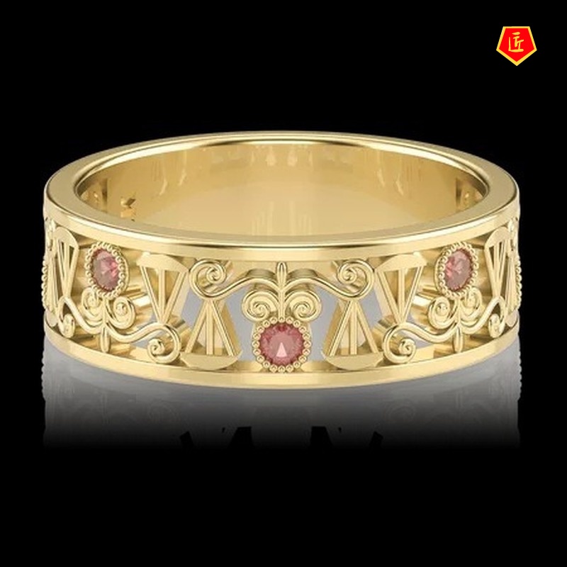 [Ready Stock]18K Golden Hollow Ruby Couple Ring