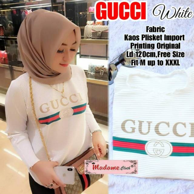 BLOUSE GUCCI WHITE/ KAOS PLISKET IMPORT / PRINTING ORIGINAL