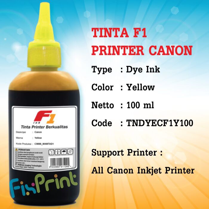 Tinta Botol Dye Base F1 100ml Refill Cartridge Printer Canon IP2770 TS307 MP287 MG2570 E400 MX497 MG2577 MG2577s