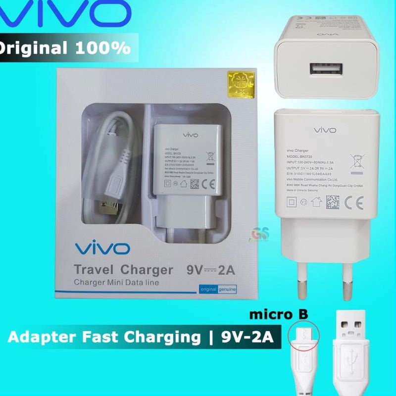 Charger Vivo 2A 9V Fast Charging Micro Original 100% Type V5 V3 V9 BK0720 Travel Charger Casan