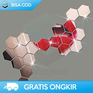 HIASAN DINDING DEKORASI DINDING KACA HEXAGON MIRROR 7 PCS - STIKER DINDING WALLPAPER POLOS CERMIN