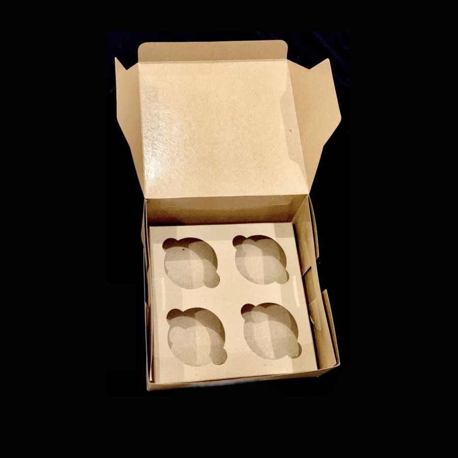 

( 10pcs ) Box Cupcake Pudding Muffin isi 4 Lubang Dus Packaging Kraft Laminasi Kotak Packing Kue Cake