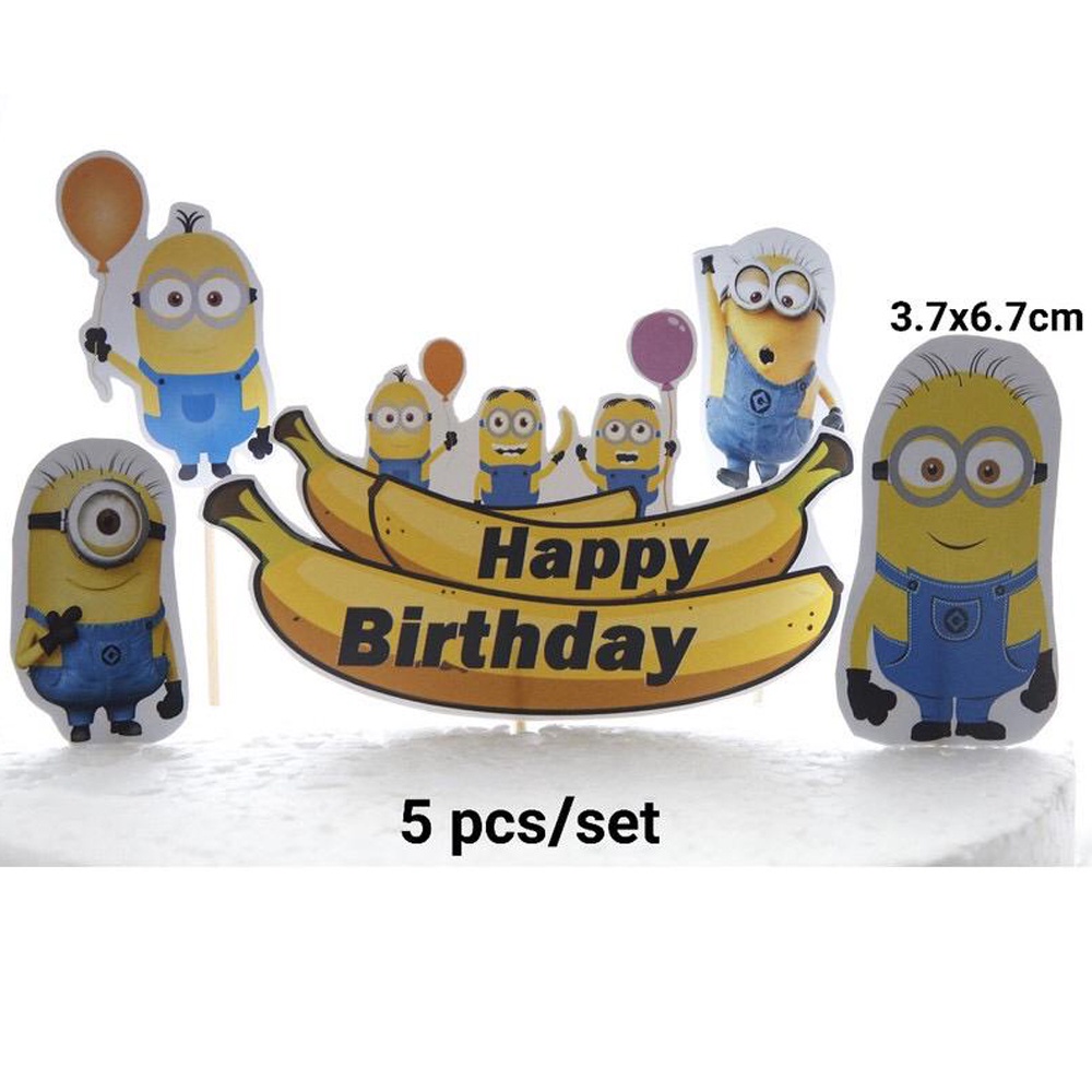 1 Set Topper Kue Ulang Tahun Hiasan Kue MInion Kuning