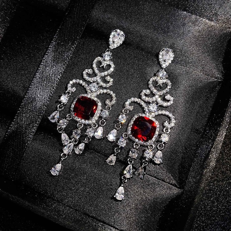 Luxury Vintage Ruby Sterling Silver Needle Eardrops