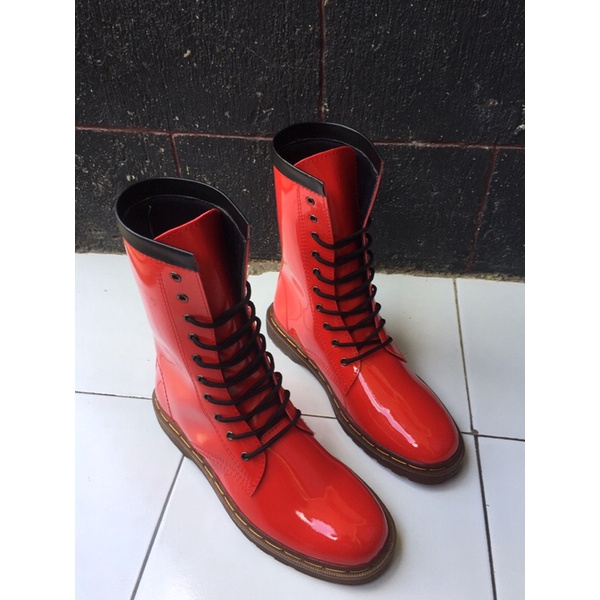 Sepatu dokmart 10 Hole Sepatu boots pria wanita Sepatu dokmart Sepatu merah glossy Sepatu Martens Se