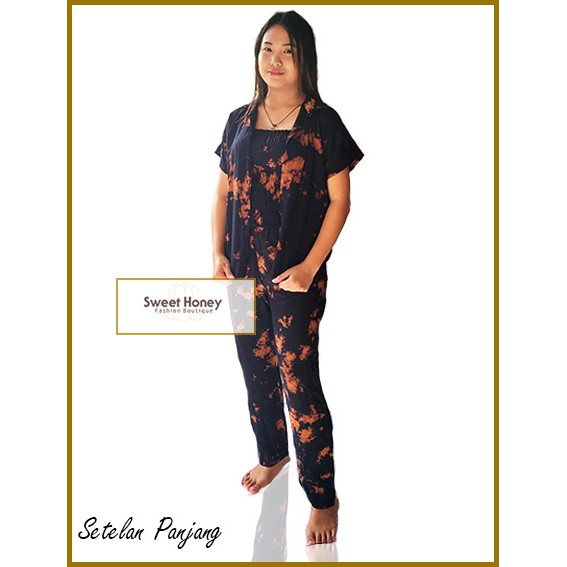 Sweet Honey ~ Setelan 3in1 Tiedye Pajamas Kemeja Kemben Kerut Celana Panjang Camisol Tiedye Bali