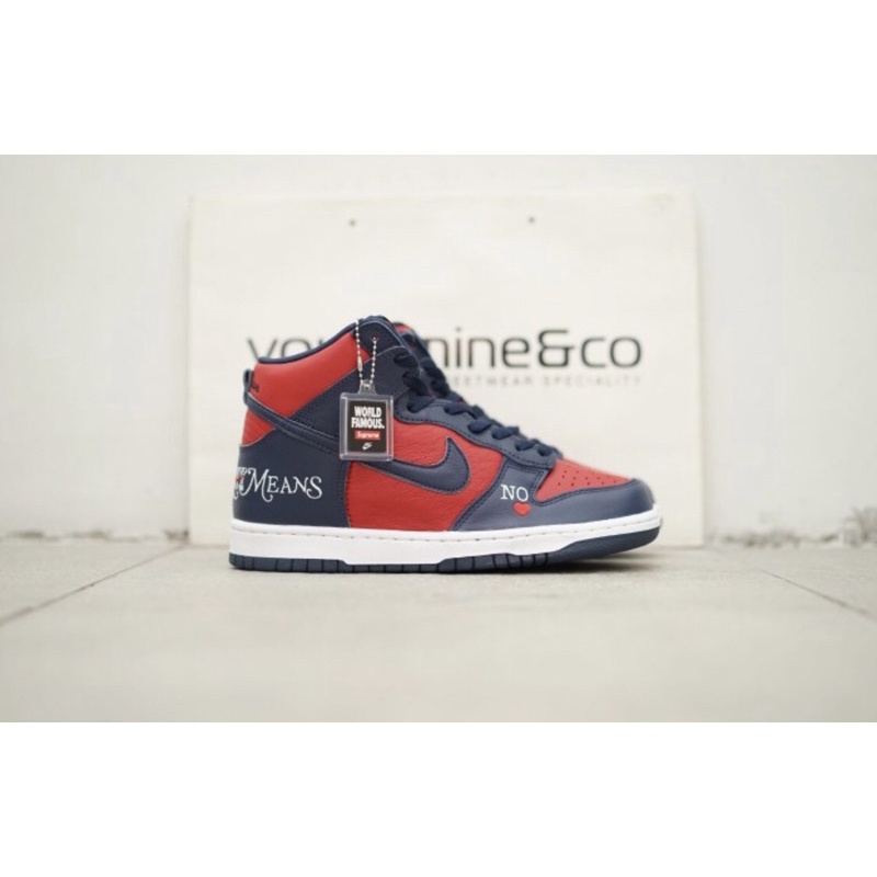 Nike SB Dunk High x Supreme Varsity Red / Midnight Navy By Any Means