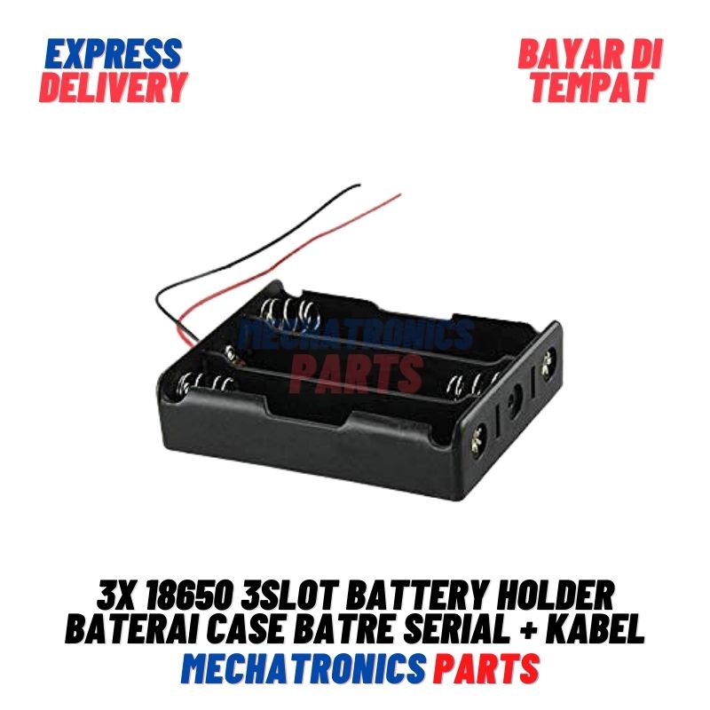 3X 18650 3Slot BATTERY HOLDER BATERAI CASE BATRE SERIAL + KABEL