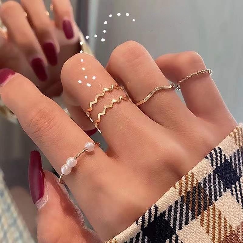 Set Cincin Model Gelombang Gaya Korea Untuk Wanita