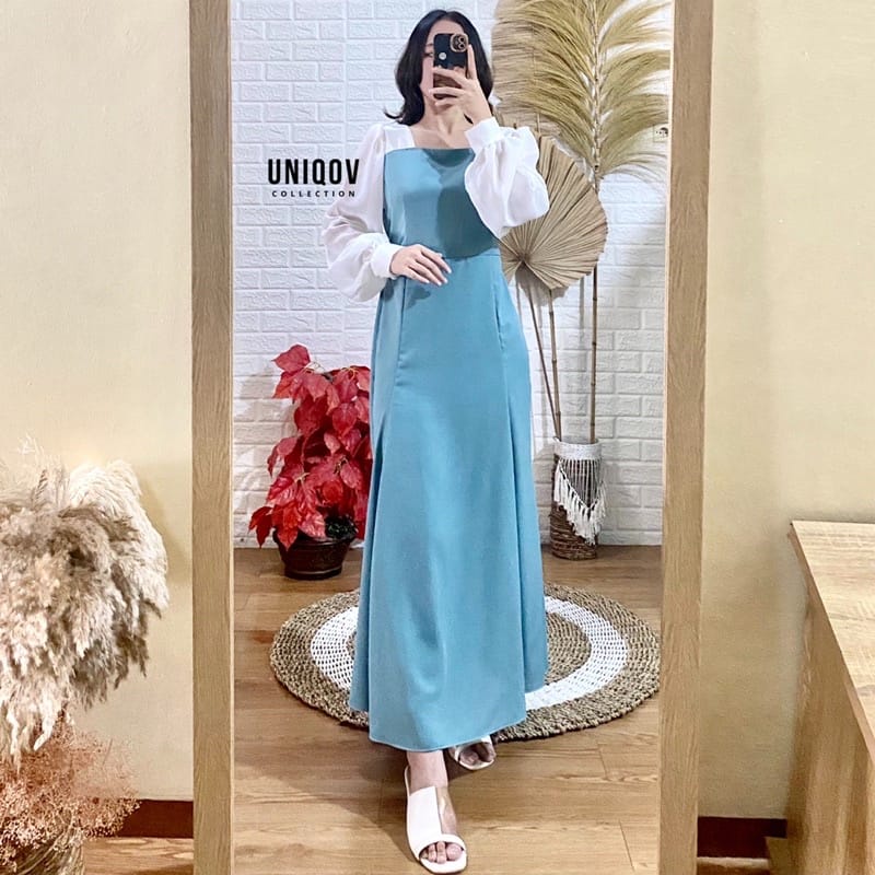 U Neck Dress Lengan Panjang / Korean Party Dress Square Neck / Korean Dress Cute Style Casual long d