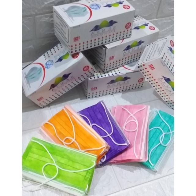 masker polos warna mix hijab isi 50pcs 3ply