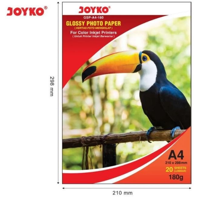 

Joyko Glossy Paper GSP-A4-180 / 20Sheets / Kertas Photo Joyko A4 180 Gsm