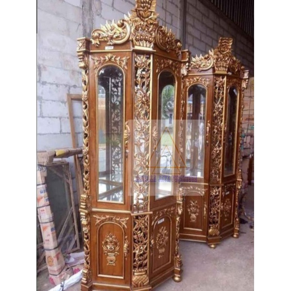 lemari sudut jati / lemari sudut ruang tamu / lemari pojok shima / lemari pojok minimalis