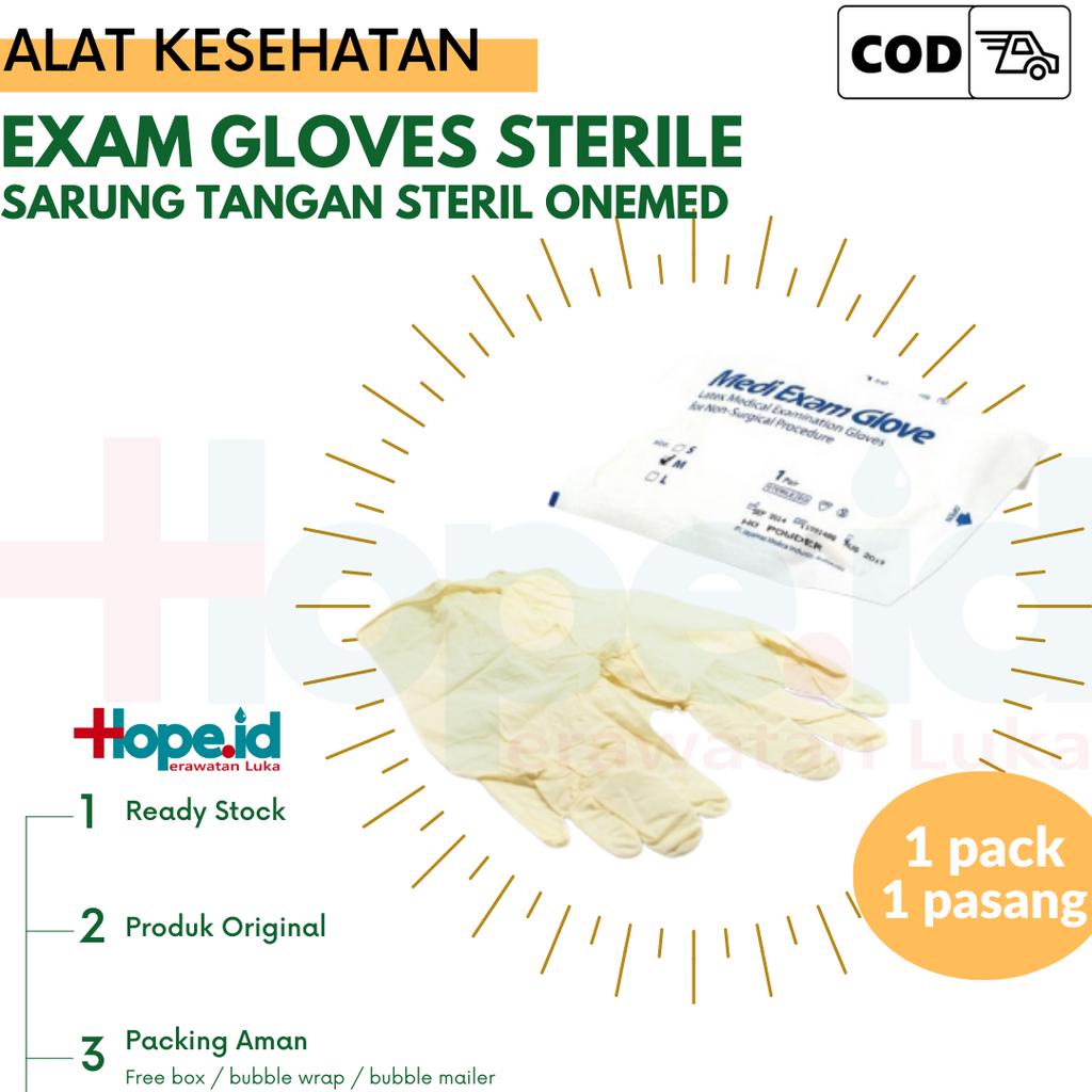 Sarung tangan latex medis steril | exam gloves onemed | per pasang