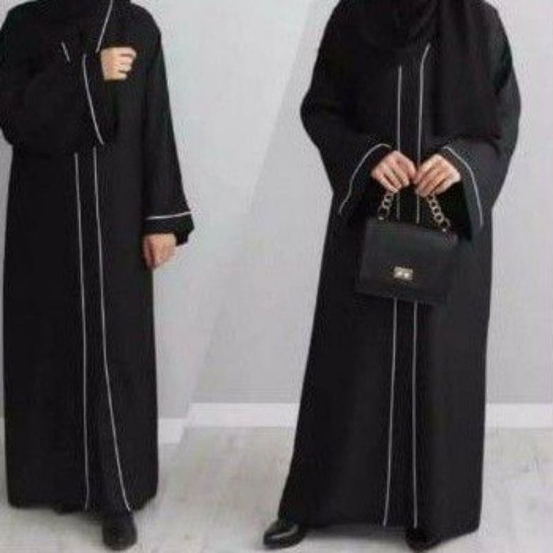 ALKHATIB COLLECTION ABAYA LIST GARIS PUTIH JETBLACK BUSUI SIMPEL ELEGANT