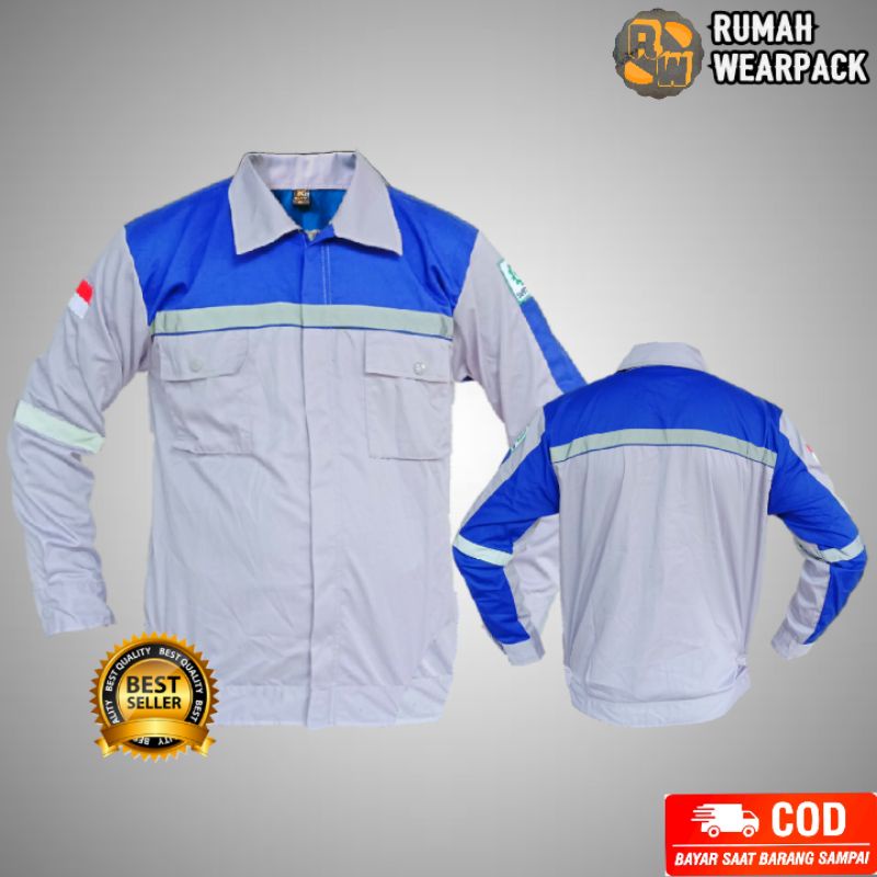 Baju Kerja/ Wearpack Proyek/ Seragam Kerja Atasan Warna Abu Muda Biru Benhur