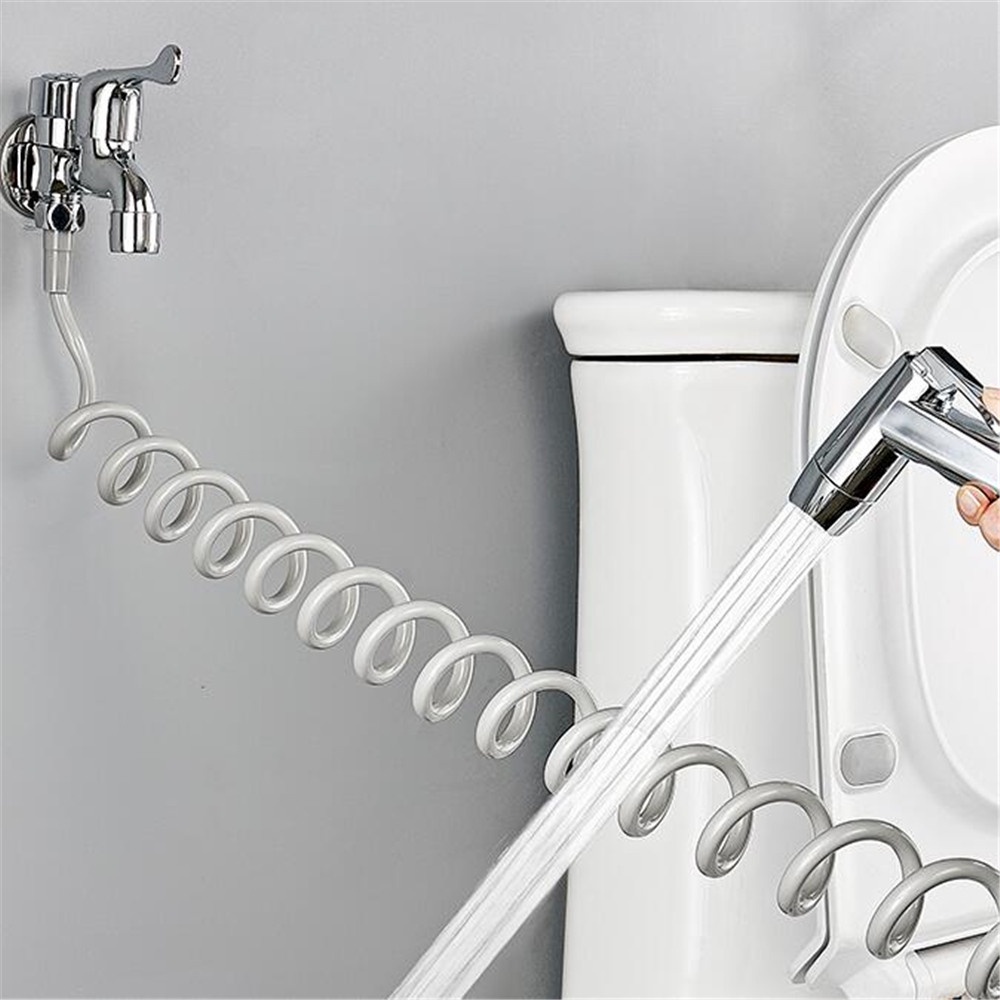 【COD Tangding】Washer Spring Shower PU Plastic Retractable Telephone Wire Pu Stainless Steel High Pressure Hot and Cold Hose