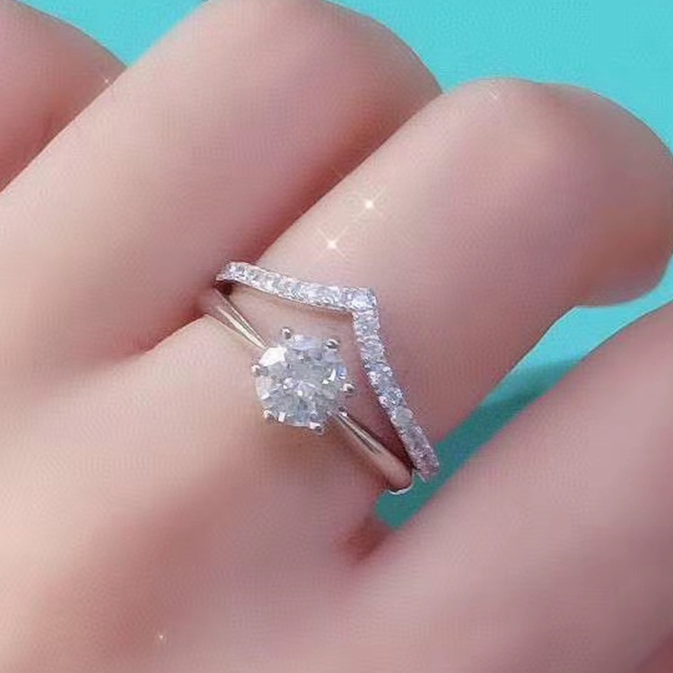 Cincin S925 Silver Bentuk V Aksen Berlian Gaya Korea Untuk Wanita