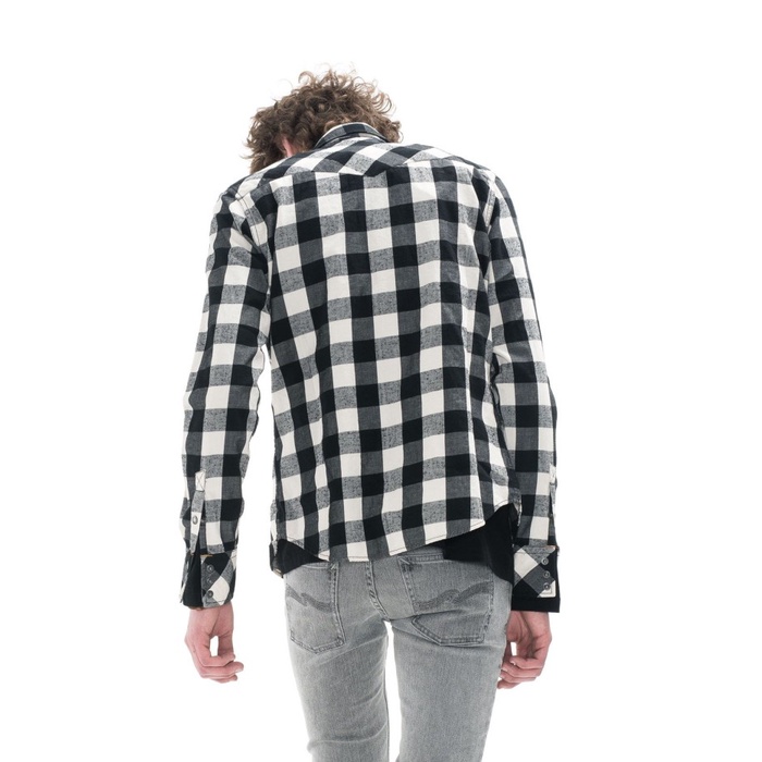 Pria-Denim-Kemeja- Nudie Jeans Jonis Graphic Check Offwhite/Black Flannel Shirt - Xs -Kemeja-Denim-