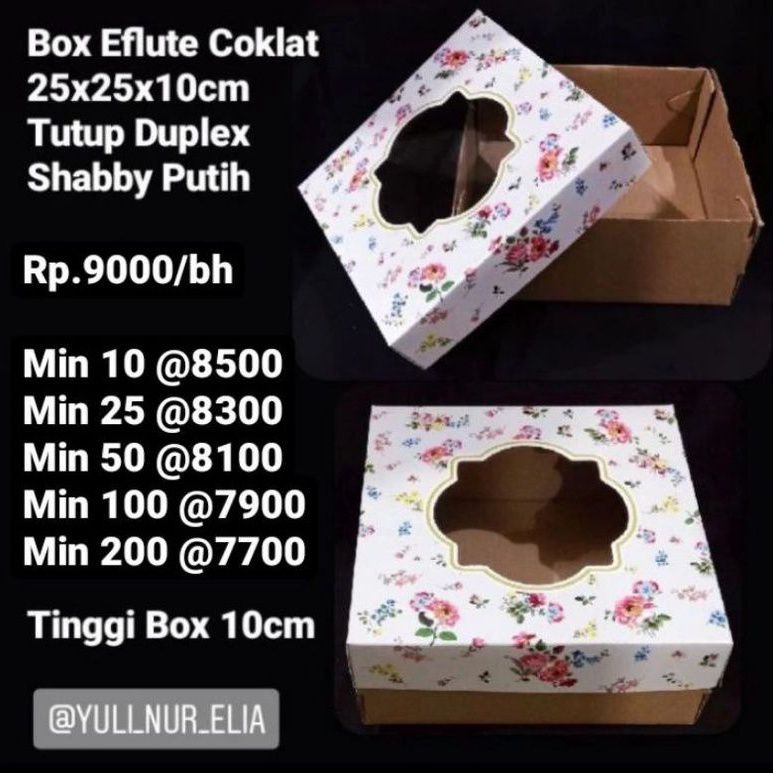 

Box Eflute 25x25x10cm Tutup Duplex Shabby Putih