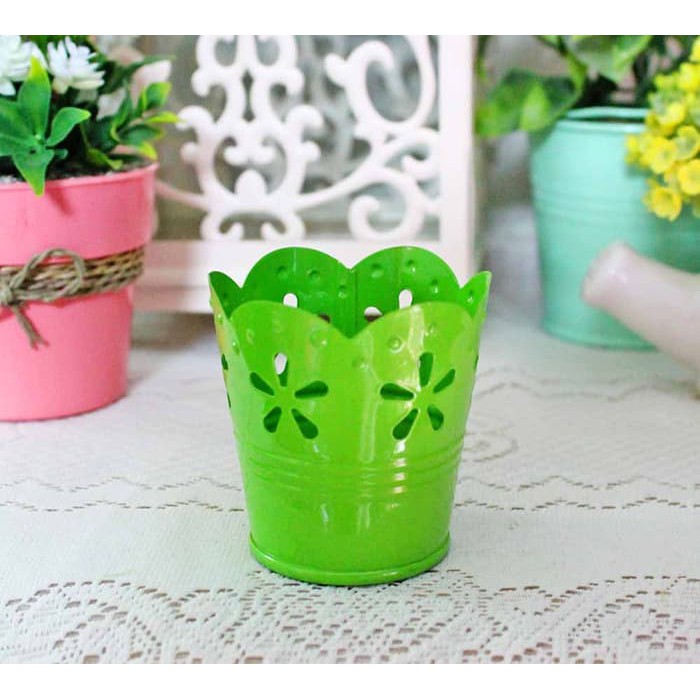 vas bunga hias ember tin can shabby chic / bucket artificial KECIL B3