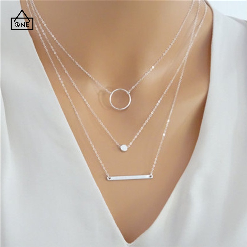 COD❤Paduan Sederhana Kalung Lingkaran Geometris Liontin Multi-elemen Kombinasi Fashion Liar Wanita A one