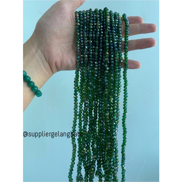 Kristal Ceko 6mm green quartz metallic bahan hijau kuarsa AB metalik