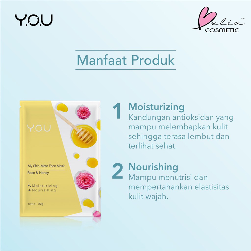 ❤ BELIA ❤ YOU My Skin - Mate Face Mask 22g | Sheet Masker Y.O.U makeups Skin Care (✔️BPOM)