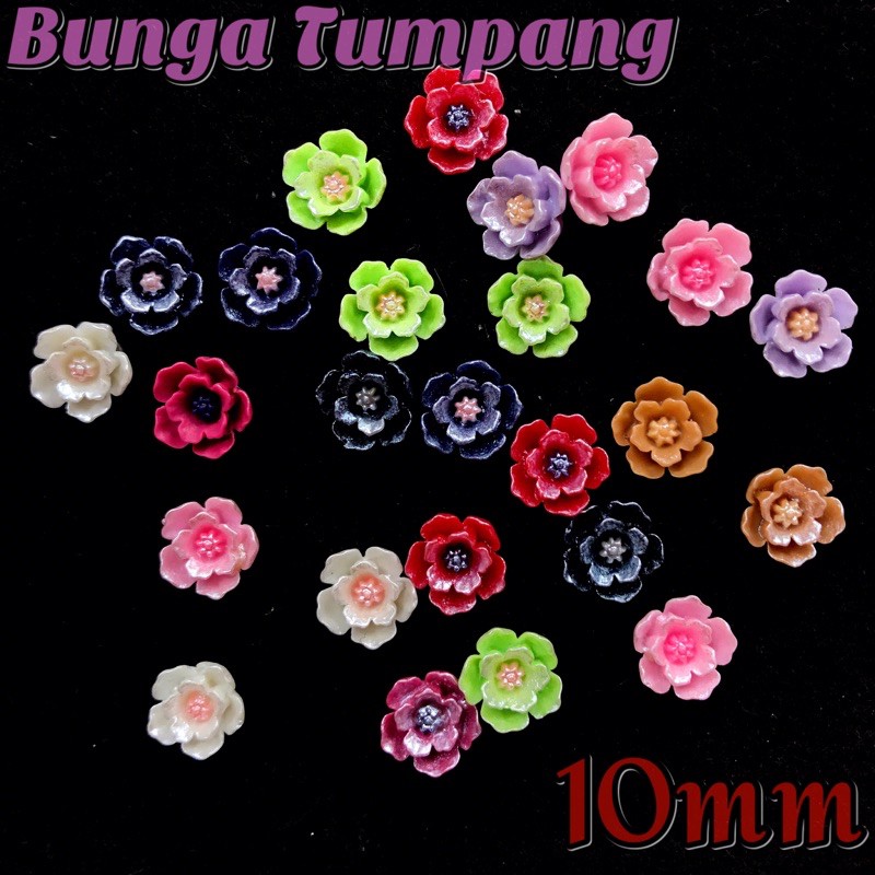 BUNGA TUMPANG GLOSSY 10mm isi 10pcs BAHAN CRAFT BAHAN TASBIH DIGITAL BLING BLING Kerajinan DIY