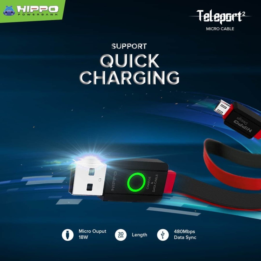 Jual Hippo Teleport 2 Kabel Data Android Micro Usb 30cm Quick Charging