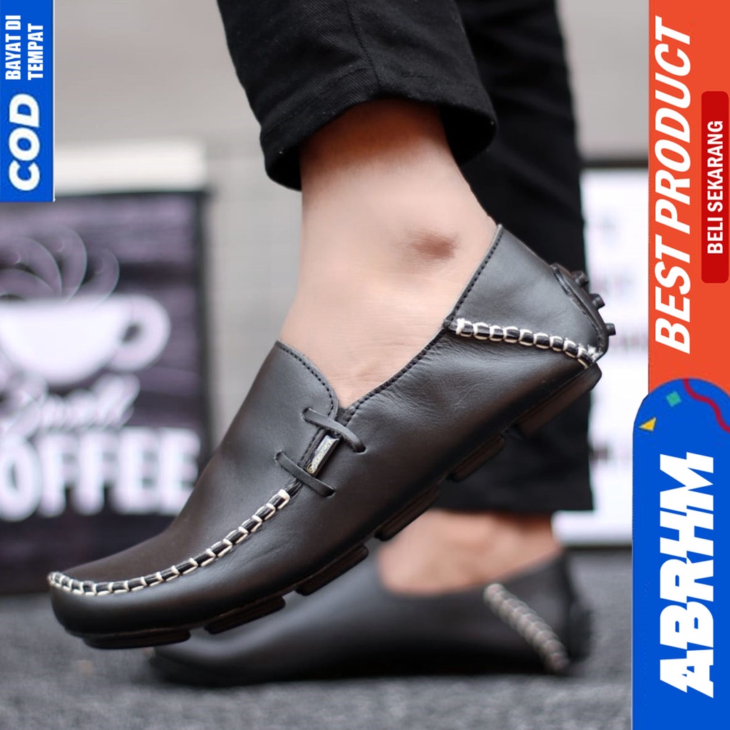 Sepatu Pantofel Kulit Asli Hitam Formal Kerja Pria ABRHM MOOCLEA