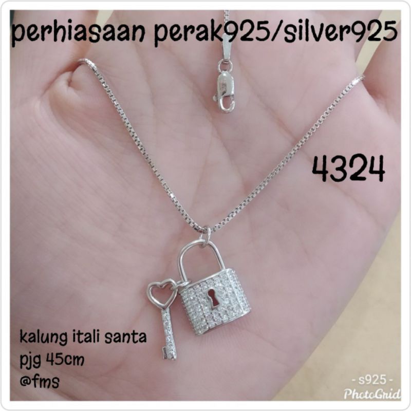KALUNG+LIONTIN GEMBOK+KUNCI PUTIH 4324 PERAK 925