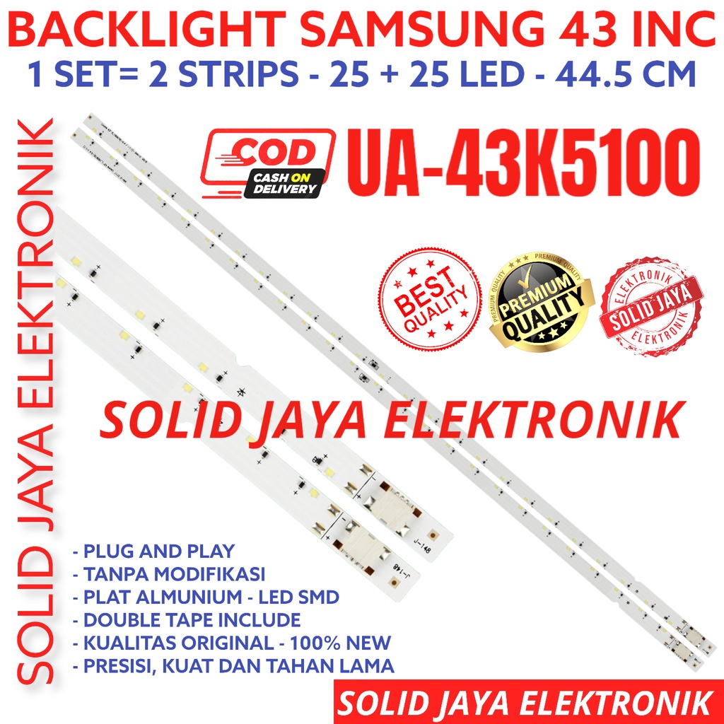 BACKLIGHT TV LED SAMSUNG 43 INC UA 43K5100 UA-43K5100 UA43K5100 43K 5100 LAMPU BL MODEL SMD LIDI STRIP STRIPS 3V 50K 50LED 50 KANCING LED LAMPU 2 BATANG 43K 43INCH 43INC 43IN 43 INCH IN SMD LIDI BERAS STRIP