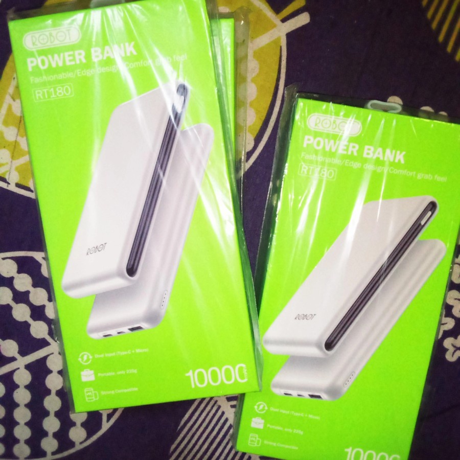 PowerBank ROBOT 10000mAh RT180 Dual Input Port Type C &amp; Micro USB - Putih