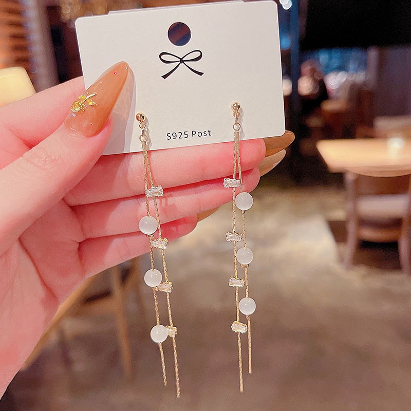 Shuling S925 silver needle Long Tassel Earrings Female Opal Super Cute Zircon Earrings Women Jewelry