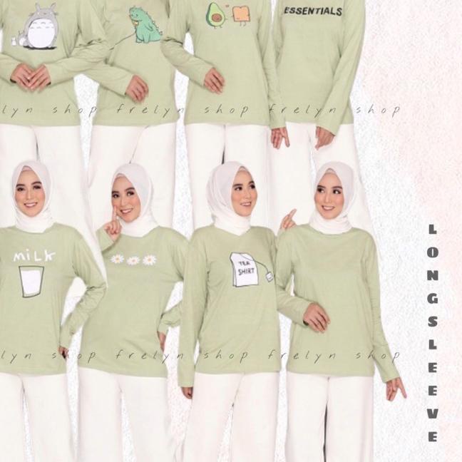 ✫ KAOS PANJANG SAGE GREEN LONGSLEEVE OVERSIZE | BAJU TSHIRT TUMBLR TEE MATCHA DINO MINT HIJAU KATUN