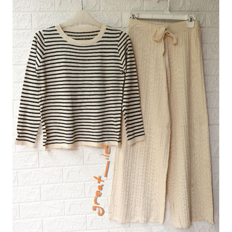 ONE SET RAJUT PREMIUM IMPORT (COD)-Cream Lengan panjang