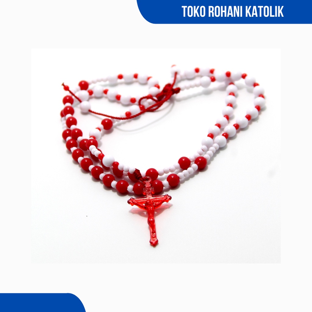 KALUNG ROSARIO MERAH PUTIH (4 MM) / ROSARIO KALUNG / KONTAS / ROSARIO KATOLIK